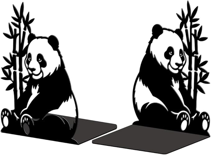 Peacoblue Metal Bookends for Shelves, Modern Decorative Heavy Duty Study Book Support Stoppers for Office, Desk, Shelf, Room 5.3"x4.3"x7.5" Cast Iron Simple Tall Bookends, 1 Pair (Panda and Bamboo)