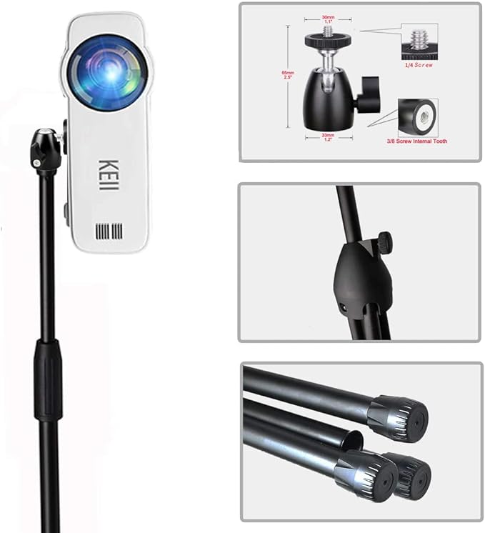 Upgrade Mini Projector Tripod Stand, Adjustable 29-57 inches Floor Stand Holder with Upgrade 360°Swivel Ball Head for Webcam,Small Camera,Tray,Mini Projector