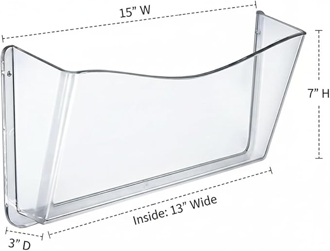 Azar Displays 250025 Clear Plastic Wall Mount File Holder with Hanging Hardware (4-Pack)