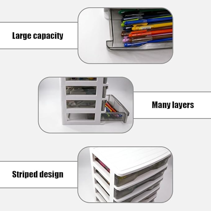 5-Layer Drawer Desktop Storage Bin Unit - Small Plastic Organizer with Clear Drawers & White Frame, Mini Container Case for Desk to Store Crafts, Accessories & Stationery