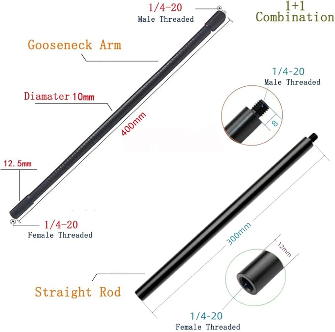 Webcam Stand Phone Holder Desktop Adjustable Gooseneck & Pole Video Clamp Stand Camera Mount for Cellphones, Logitech Webcam C922 C930e C920S C920 C615, Etc. (1/4" Threads, 7.5cm Clamp)