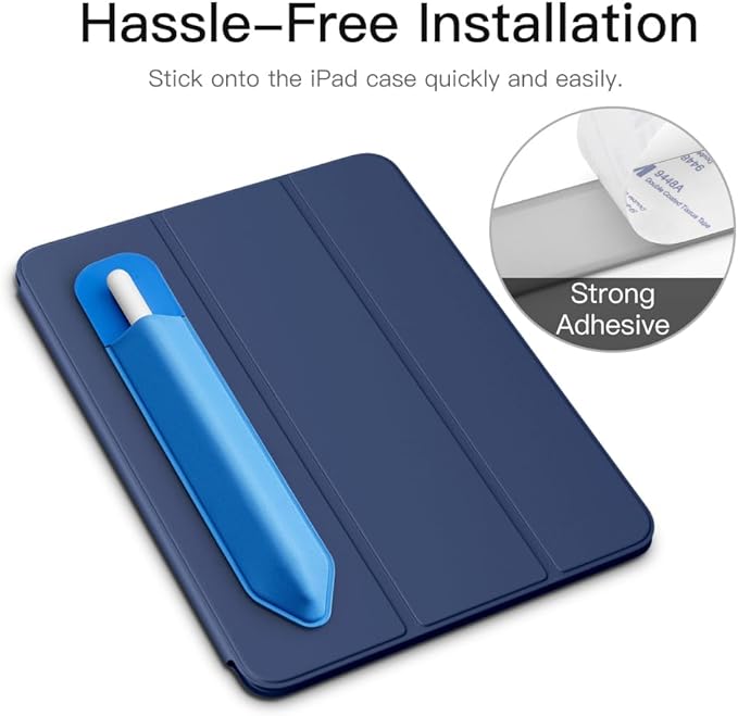 MoKo Pencil Holder Sticker Fit Apple Pencil Pro, Apple Pencil (USB-C), Apple Pencil 1st/2nd Generation, Elastic Pencil Pocket Pouch Adhesive Sleeve Attached to iPad Case for Stylus Pens, Cobalt Blue