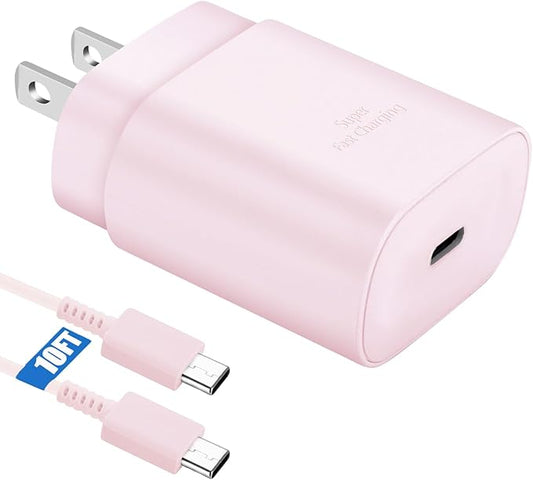 25W Super Fast Charging Cord Type C Block &10Ft USB C Android Phone Charger Cable for Samsung Galaxy S26/S25/S24/S24 Ultra/S24+/S23 Ultra/S23/S23+/S22/S22 Ultra/S22+/S21Ultra/S20 Ultra/Note 20/10