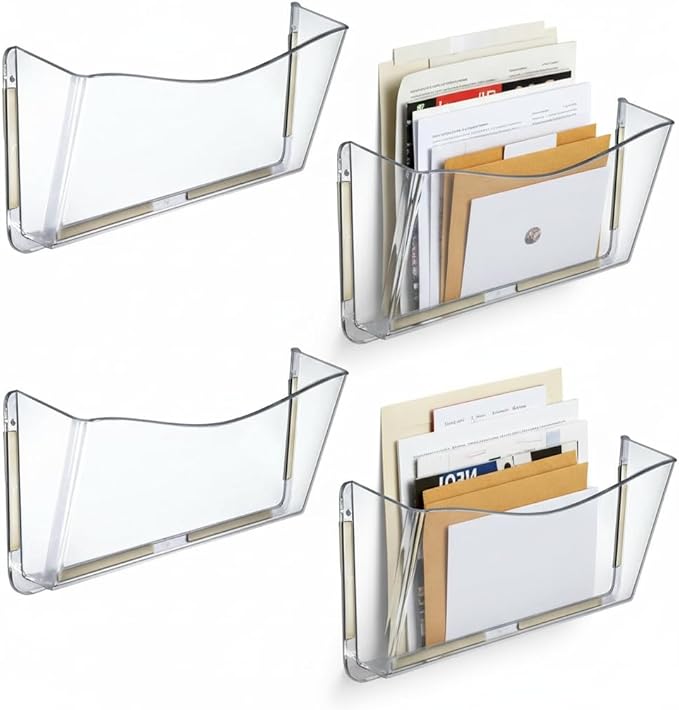 Azar Displays 250035 Clear Single Pocket Wall File with double-sided adhesive tape, 4 pack