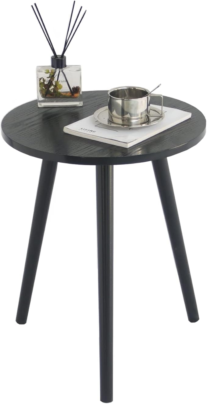 AWASEN Round End Table, Black Side Table Modern Home Decor Small Accent Table for Small Space Living Room, Bedroom and Balcony, Easy Assembly, 19.69''H x 15.7''D (Black)