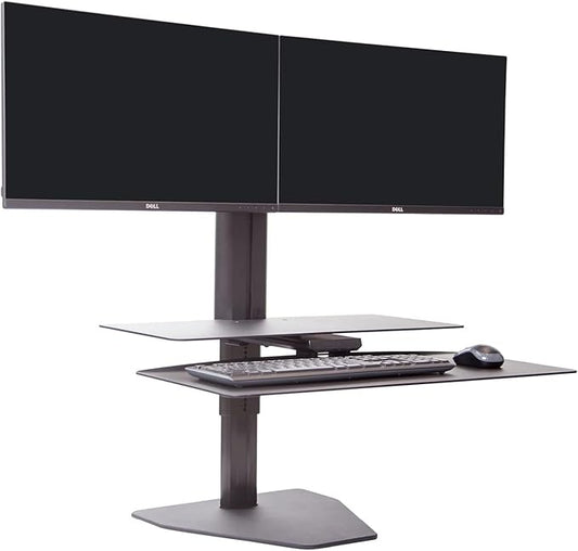 Perfect POSTURE Sit2Stand Standing Desk Converter with Dual Monitor Mount – 18” Height Adjustable Sit-Stand Workstation – Black