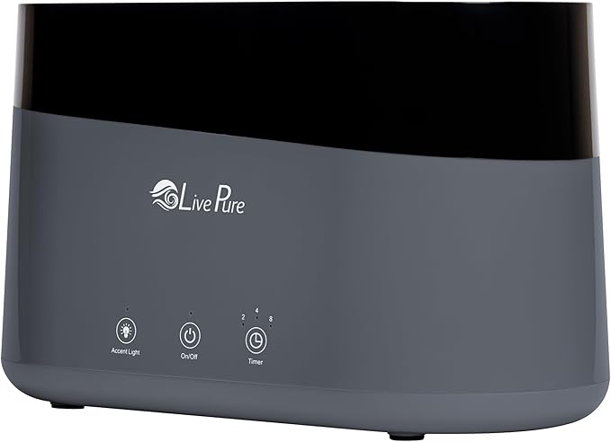 LivePure LP300HUM Aqua Flame Cool Mist Humidifier – Small Ultrasonic Plant Humidifier Indoor with Essential Oil Diffuser – Dorm Essentials, Apartment, Desks & Home Office Graphite - 0.20 Gal/ .75L