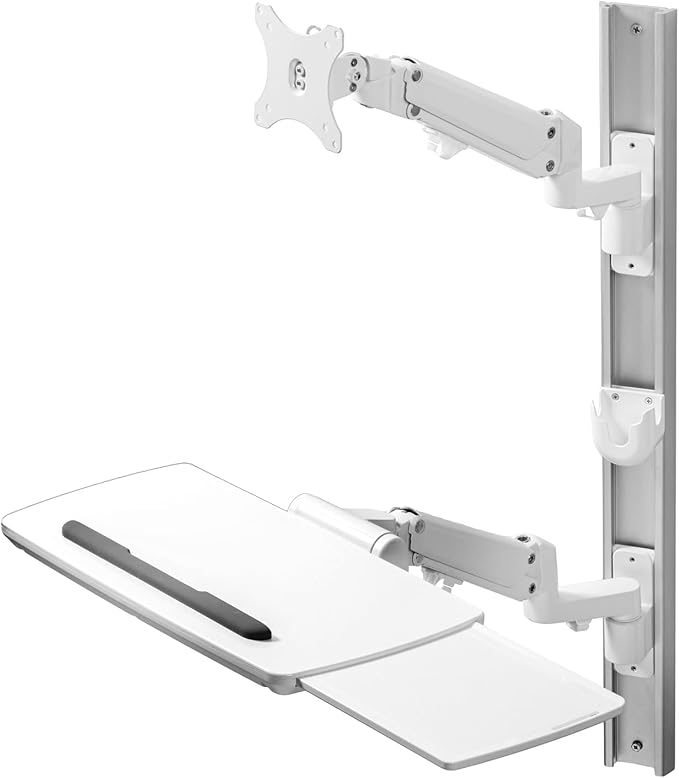 Computer Monitor Arms,White Metal Healthcare Wall Mounting Arm Monitor Stand with Articulating Arm, Keyboard Tray Extension and Mouse Holder for Medical or Dental Clinics, Fits up to 43" Monitor