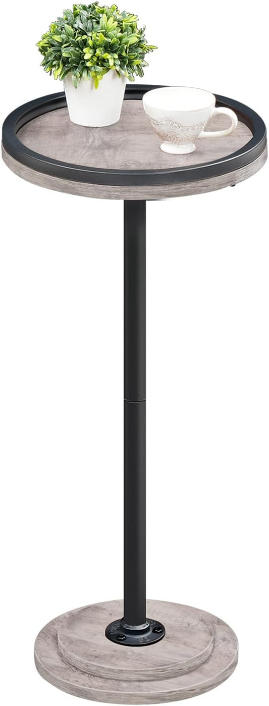 HOOBRO Small Round Side Table, Drink Table, Coffee Martini Table with Pedestal Accent for Small Spaces in Living Room, Bedroom, Sofa Couch, Greige and Black BG168BZ01