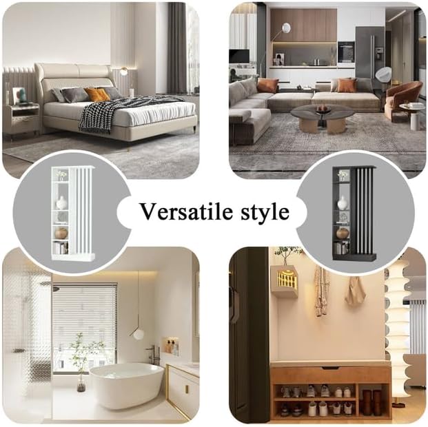 Room Divider with Shelves, Entrance Hall Partition Screen Column Floor to Ceiling - Freestanding Room Divider with Storage Shelf, Freestanding Decor for Bedroom (A Gray + Black, 31.5in / 80cm)