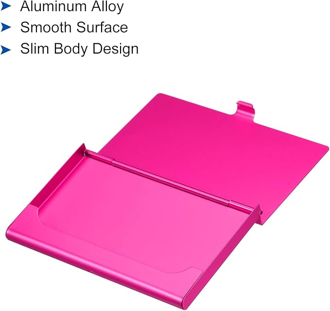 PATIKIL Business Card Holder, Aluminum Alloy Flip Cover Slim Name Cards Case for Women Men, Rose Red