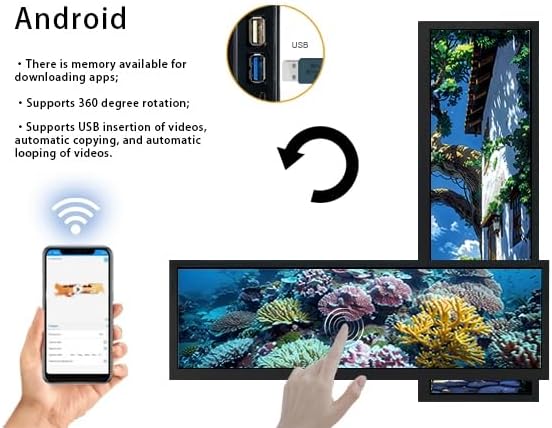 VSDISPLAY 14.5 Inch Android 11 Touchscreen Monitor 2560x720 Stretched Bar LCD Display Support USB Autocopy Autoplay Video Image Audio