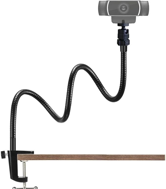 Webcam Stand Holder 27" Adjustable Gooseneck Desktop Camera Desk Clamp Mount for Logitech Webcam C925X, C922, C930e, C930, C920, C615, Etc. (1/4" Threaded)