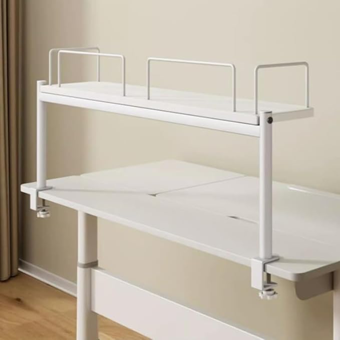 TOCTUS Clamp Desktop Shelf, Desktop Storage Organizer Office Shelf for Book Stationery, Clip On Bookshelf Organizer for Dorm, Home, Office(White,80cm)