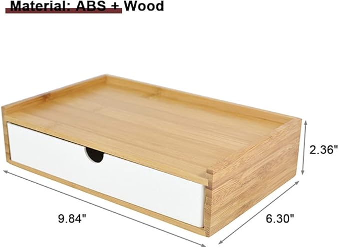WAYUTO 1-Tier Bamboo Desktop Organizer Simple Wooden Tabletop Storage Organization Box Multi-Scene Drawer Units for Home Bathroom Office White 1-Drawer