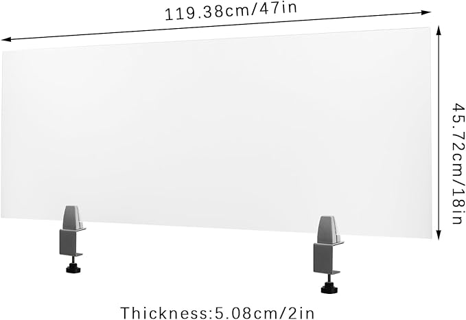 Acrylic Freestanding Screen Privacy Desk, Frosted Acrylic Clamp-on Desk Partition with 2 Foam Pads for Classrooms, Reception Counters 47 x 18 x 2 Inch Translucent