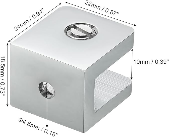 uxcell Glass Shelf Clamp, 4Pcs Brass Glass Clamp for 8-10mm Thick Glass, Adjustable Glass Shelf Bracket Support Holder, Silver
