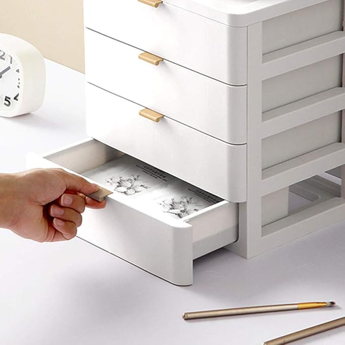 Lurrose Makeup Organizer with Drawer Tabletop Storage Box 11.41X10.23X7.67In Multi-Layer Cosmetic Storage Case for Vanity Desk Office Supplies