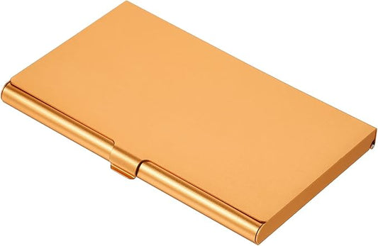 PATIKIL Business Card Holder, Aluminum Alloy Flip Cover Slim Name Cards Case for Women Men, Gold Tone