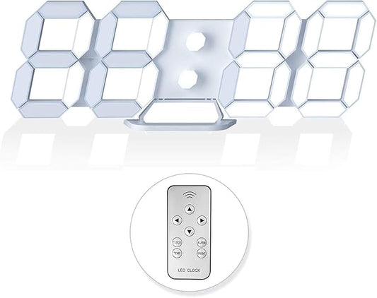 3D LED Digital Wall Clock/Desk Alarm Clock with Remote Control for Kitchen Bedroom Office, 9.7" LED Night Light Decor Clock Adjust Brightness 12H/24H Time Date Temperature, Great Gift