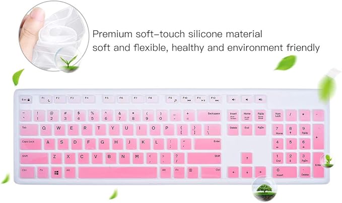 Keyboard Cover for Dell KB216 Wired Keyboard & Dell KM636 Wireless/Dell Optiplex 5250 3050 3240 5460 7450 7050/Dell Inspiron AIO 3475/3670/3477 All-in one Desktop Keyboard Protective Skin, Ombre Pink