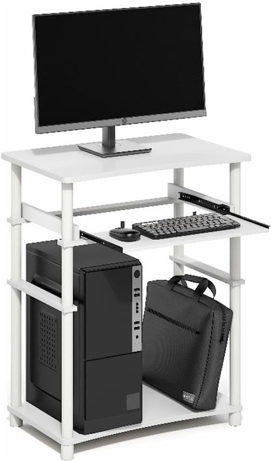 Furinno Home Desk, 23.6 Wide Gaming Desk with Keyboard Tray, Open Shelf Laptop Notebook Computer Desk, Office Desk for Home Office, Study Room, Dorm, Bedroom, White