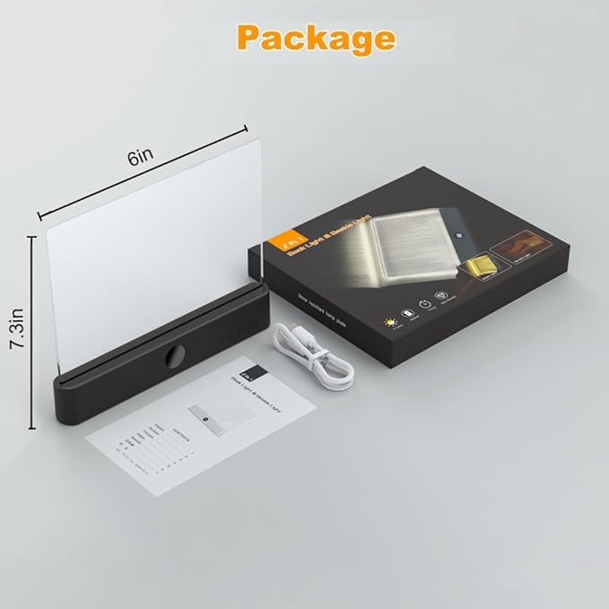Book Light, Rechargeable Clear LED Flat Reading Light with 3 Colors & Timer, Dimmable Panel Plate Lamp Book Full Page Light for Reading in Bed at Night, Funny Gifts for Readers Kids Women Men (Black)