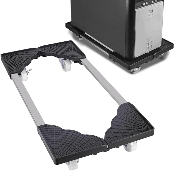 Adjustable Mobile CPU Stand, Ventilated Computer Tower Stand PC Tower Stand with 4 Locking Caster Wheels Fits Most PC (black)