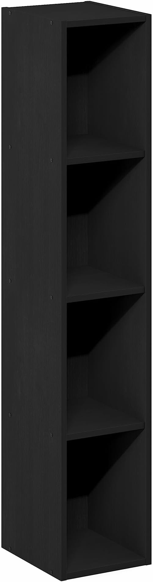 Furinno Fulda Book Shelf, 4-Tier Narrow Bookshelf, Standing Bookcase with 8-in Width Storage Shelf, 9.3 x 7.9 x 41.6, for Organization and Storage, for Living Room, Bedroom, Home Office, Blackwood
