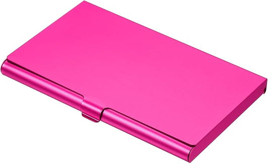 PATIKIL Business Card Holder, Aluminum Alloy Flip Cover Slim Name Cards Case for Women Men, Rose Red