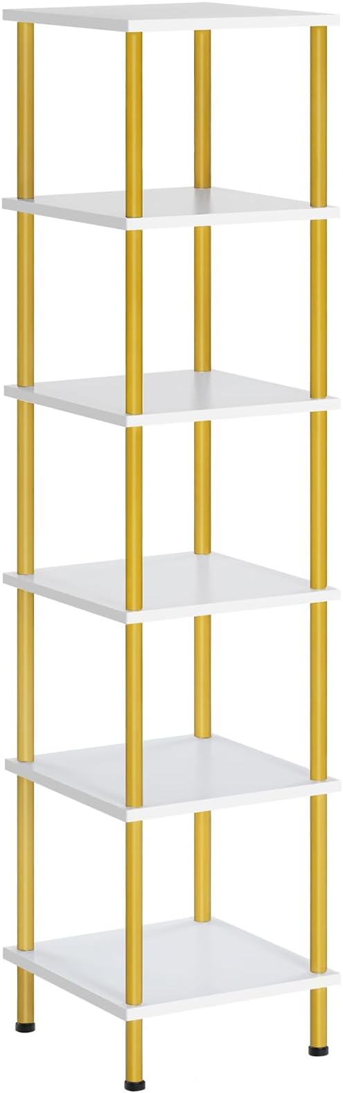 HOOBRO 6-Tier Corner Shelf, Corner Square Rack Display Shelf, Tall Storage Rack Plant Stand, Bookcase for Small Spaces, Living Room, Home Office, Kitchen, White and Gold DW55CJ01