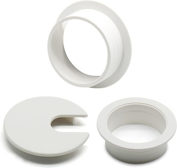 5Pcs 1-3/8" / 35mm Computer Desk Grommet, Plastic Round Desk Grommet Hole Wire Cover Organizer, White