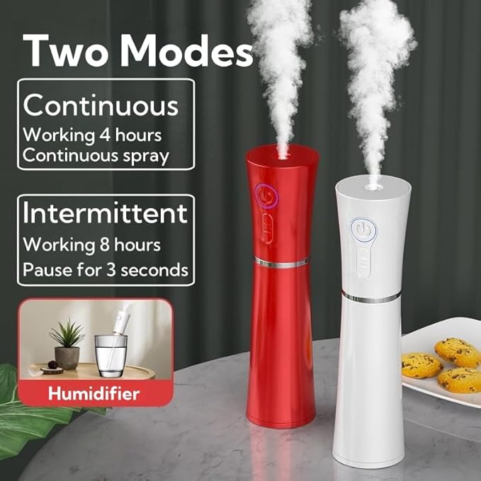 Portable Small Humidifier Dual Nozzle - Large Cool Mist Humidifiers Double Spray Ports, Water Shortage Protection, Ultra-Quiet, Mini Humidifier for Bedroom Plants Office Car Travel (Red)