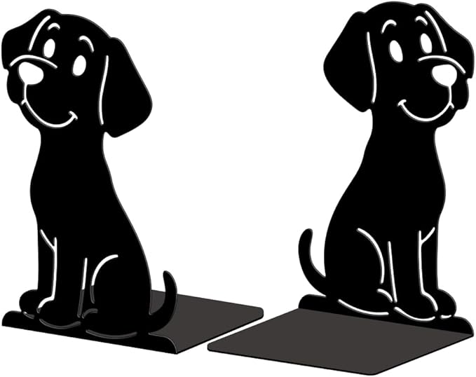 Peacoblue Metal Bookends for Shelves, Modern Decorative Heavy Duty Study Book Ends Stoppers for Office, Desk, Shelf, Room 5.3"x4.3"x7.9" Cast Iron Simple Tall Bookends 1 Pair (Cartoon Dog)