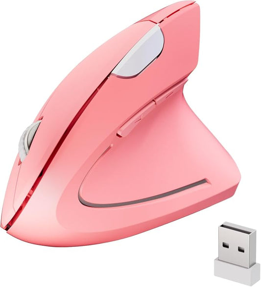 Wireless Ergonomic Mouse,2.4G USB Wireless Vertical Mouse,Adjustable DPI(800/1200/1600),Quiet Clicks,6 Buttons for Laptop,PC,Mac,Desktop – Pink