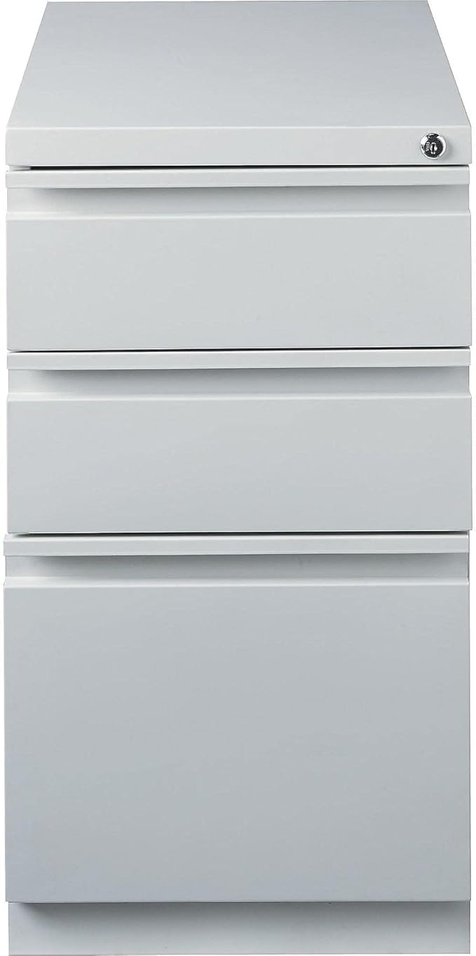 STAPLES 3-Drawer Vertical File Cabinet, Letter Size Documents, Lockable & Mobile, 23" D x 15" W x 27.75" H, Light Gray