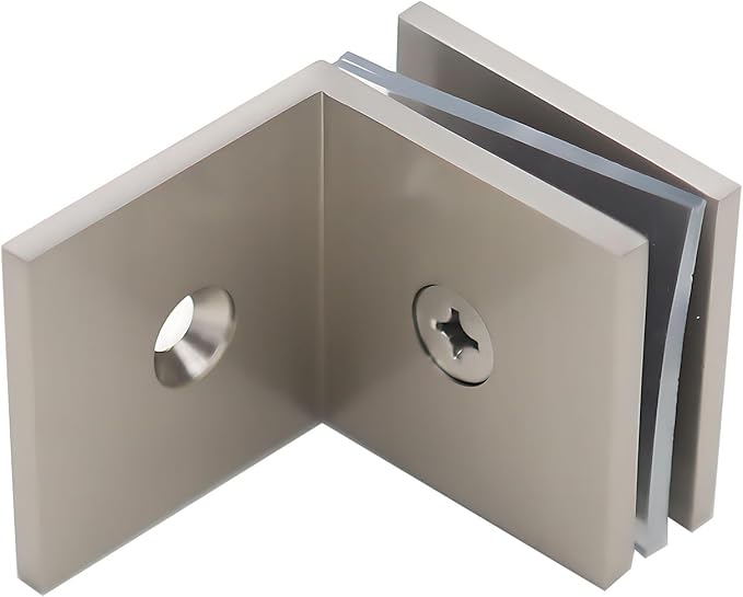 Brass Glass Clamp, for 5/16"–1/2" (8–12mm) Glass, Wall or Floor Mount Fixed Clips, Brushed Nickel
