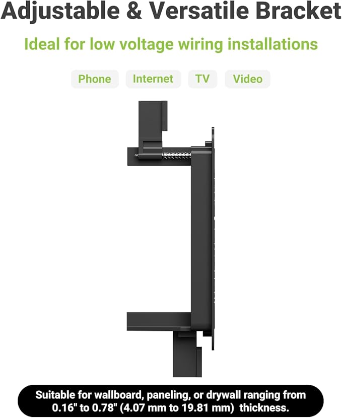 6 Pack Low Voltage Mounting Bracket 1 Gang for Single Gang Wall Plate, Low Voltage Box for Old Work, Telephone Wires, Network Cable, HDMI, Coaxial, Speaker Wire, Black