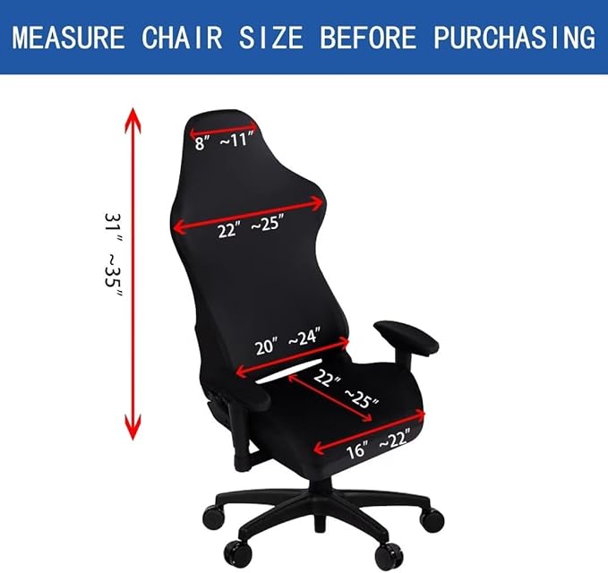 SARAFLORA 2 Pack Gaming Chair Cover, Stretchable Computer Chairs Cover Removable Office Chair Cover for Armchair, Swivel Chair, Computer Boss Chairs, Spandex Chair Slipcovers, Black
