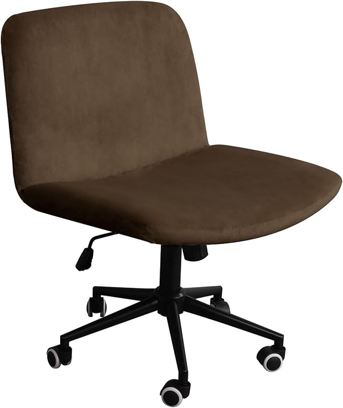NICEEC Criss Cross Chair Cover Armless Office Dorm Desk Chair Covers Vanity Chair Covers Computer Mid Back Wide Seat Chair Without Arms Protector Spandex Stretch Slipcover Brown(No Chair Only Cover)