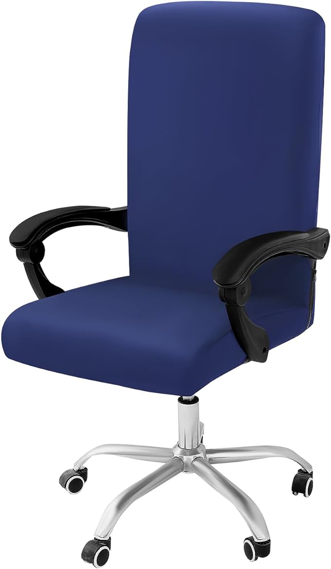 Smiry Stretch Printed Office Computer Chair Covers, Universal Desk Rotating Chair Slipcovers Removable Washable, Soft Fit Anti-Dust Spandex Protector Cover with Zipper, Navy