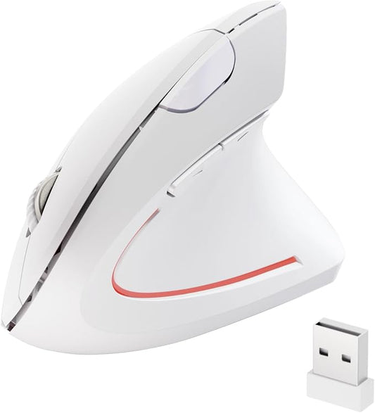 Wireless Ergonomic Mouse,2.4G USB Wireless Vertical Mouse,Adjustable DPI(800/1200/1600),Quiet Clicks,6 Buttons for Laptop,PC,Mac,Desktop – White