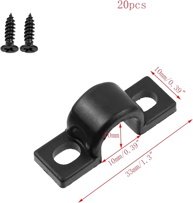 20pcs Wire Shelf Loop Clips White Two Holes Pipe Tube 2/5" U Bracket Clamps 10MM Conduit Pipe Strap Clamps for Wire Cable Tube (Black, Fit for 10mm)