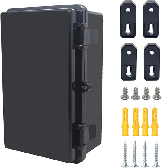 Junction Box, Hinged Black Cover IP67 Waterproof ABS Project Box with Mounting Plate Electrical Box Enclosure with Wall Bracket 10.2 x 6.3 x 4.3inch(260x160x110mm)