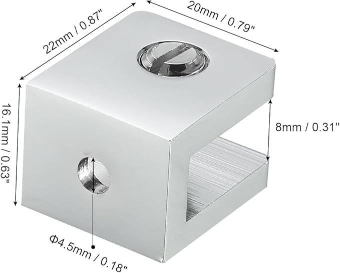 uxcell Glass Shelf Clamp, 2Pcs Brass Glass Clamp for 5-8mm Thick Glass, Adjustable Glass Shelf Bracket Support Holder, Silver