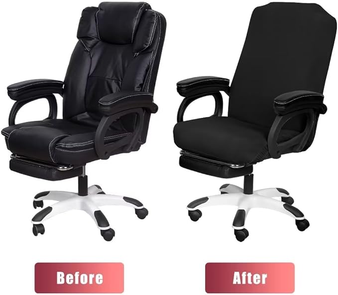 SARAFLORA 4 Pack Office Chair Cover, Stretchable Desk Chair Cover Removable Computer Chair Cover for Office Chair with Zipper Universal Spandex Rotating Chair Cover Anti-dust Chair Slipcover,Black