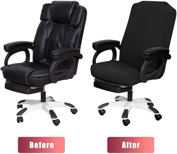 SARAFLORA 2 Pack Office Chair Cover, Stretchable Desk Chair Cover Removable Computer Chair Cover for Office Chair with Zipper Universal Spandex Rotating Chair Cover Anti-dust Chair Slipcover,Black