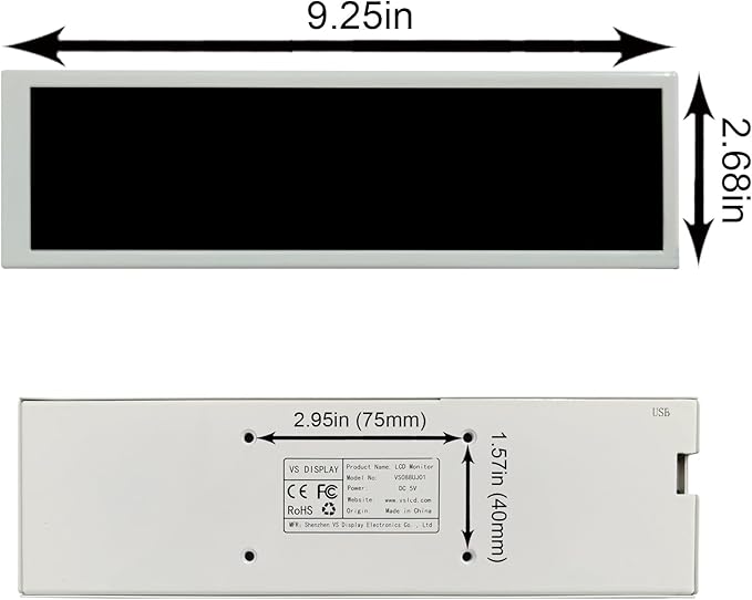 VSDISPLAY 8.8 Inch 1920x480 IPS LCD Monitor for Secondary Display/DIY Computer PC Case GPU CPU RAM Temperature Data Monitoring Sensor Panel,White