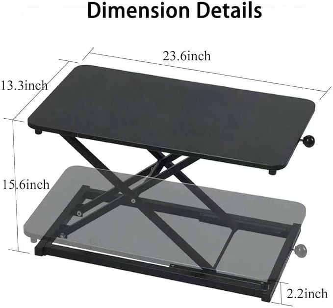 Height Adjustable Standing Desk Converter, Ergonomic Sit Stand Desk Riser with X-Lift Structure, 23.6 x 13.3 Inch Portable Desktop Workstation, Keyboard Stand for Laptop Monitor, Black