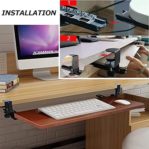 Table Standing Workstation Food Tray Table Rolling Table with Adjustable Height,Keyboard Shelf Keyboard Tray Under Desk, for Place Keyboard Mouses, Made of Wooden and Sturdy Slide Rail Devic